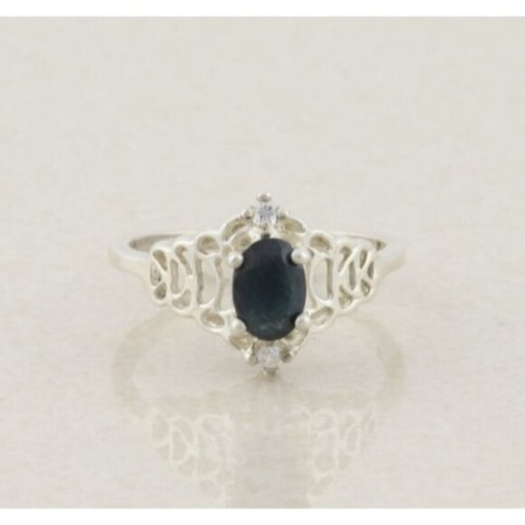 Unbranded Jewelry - Sterling Silver Natural Dark Blue Sapphire and Cubic Zirconia Ring Size 8 1/4